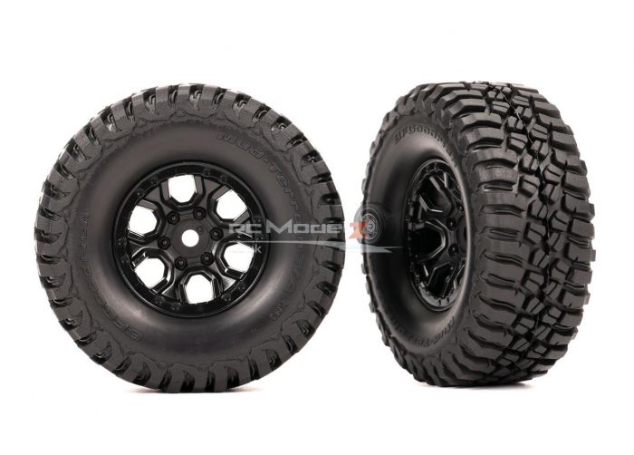 Traxxas Tyres & wheels, assembled (black 1.0in wheels, BFGoodrich Mud-Terrain T/A KM3 2.2x1.0in Tyres) (2)