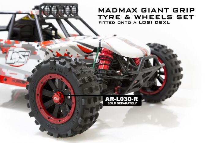 MadMax Full Wheel & Tire Sets - 8 Spoke Wheels & Giant Grip Monster Tires Truck Set - Red