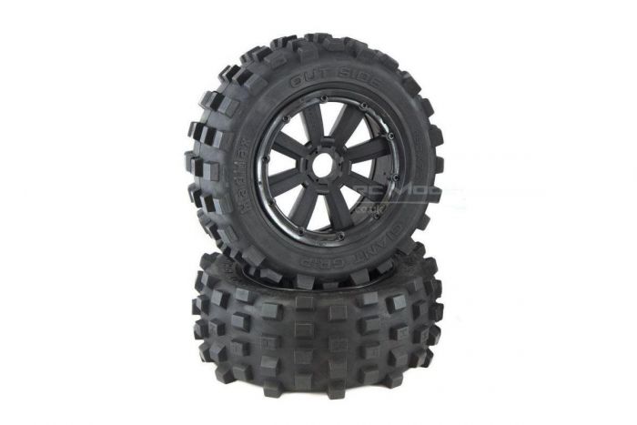MadMax Belted Giant Grip Tyres, 8 Spoke Wheels Black/Black - 2pcs