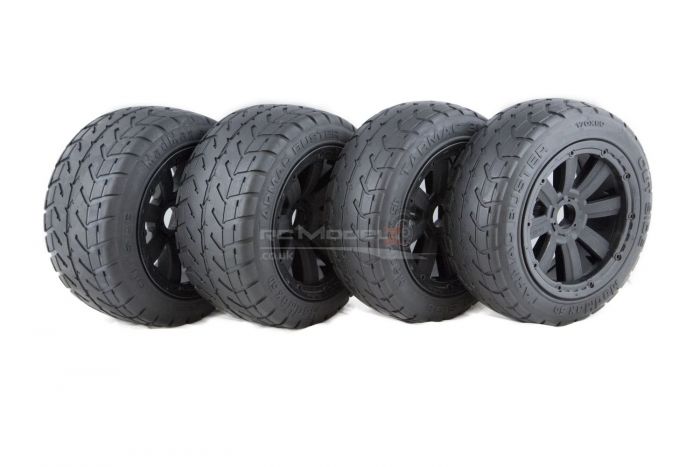 MadMax FULL Wheel & Tyre Set, 8 Spoke Black Rim & Beadlocks, On-Road Tyres