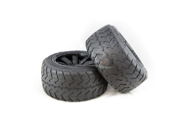 MadMax FULL Wheel & Tyre Set, 8 Spoke Black Rim & Beadlocks, On-Road Tyres