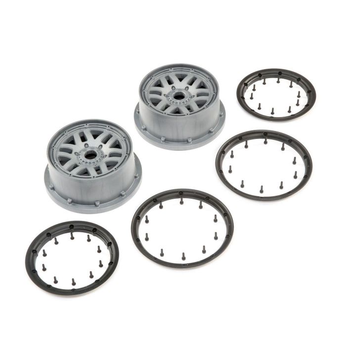 Losi Wheel & Beadlock Set, Grey (2): 5ive-T 2.0