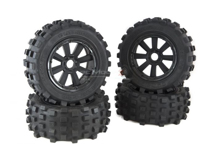 Mad Max 8 Spoke Wheels & Giant Grip Monster Tyres Truck Set Black