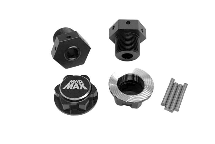 Madmax Alloy 1/8 Wheel Adaptor Pair Black (8mm Axle to 24mm hex)