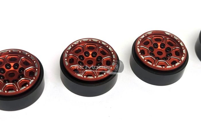 HDT Red CNC Beadlock Wheels for TRX4M 31x13mm Brass Ring, Alu. Front&Rear