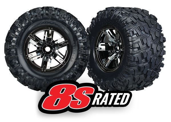 Traxxas 7772A X-Maxx 8S-Rated Tires Pre-Mounted - Black Chrome Wheels
