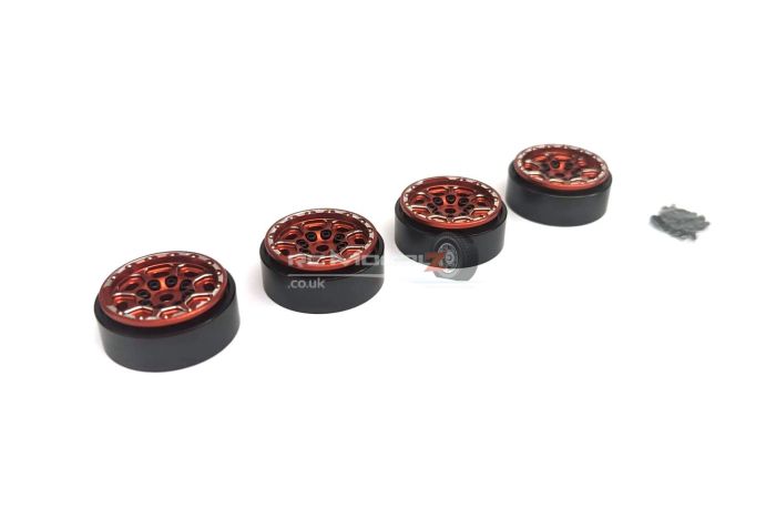 HDT Red CNC Beadlock Wheels for TRX4M 31x13mm Brass Ring, Alu. Front&Rear