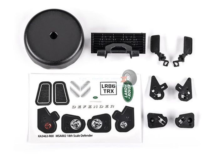 Traxxas Grille/ mirrors, side (left & right)/ spare tire cover/ light retainers, body (front & rear, left & right)/ decal sheet (fits #9712 body)