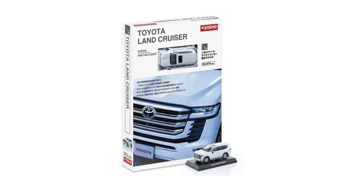 Toyota Land Cruiser Precious White Pearl – 1/64 Scale Model with Book