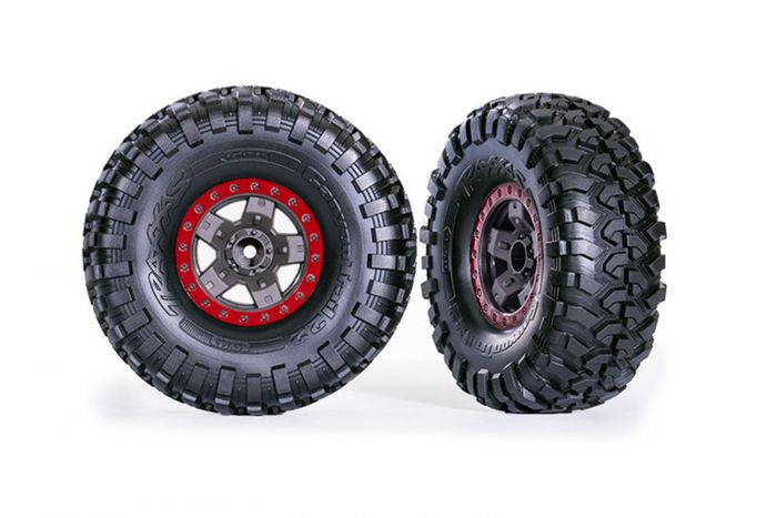 Traxxas TRX-4 Canyon Trail Tires & Red Beadlock Style Wheels (2)