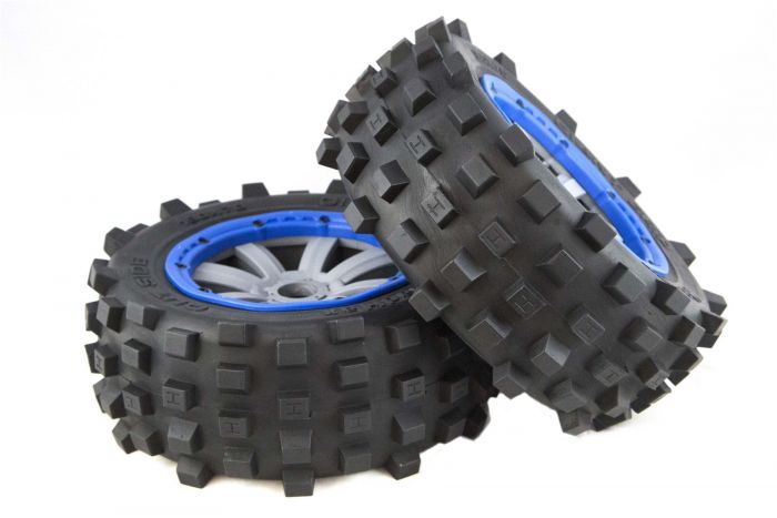 MadMax Giant Grip Tyres, 8 Spoke Grey Wheels & Blue Beadlocks - 2pc