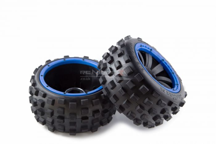 MadMax Big Digger Tires On Black 8 Spoke Buggy Rims -  Complete Wheel Kit - Blue Beadlocks