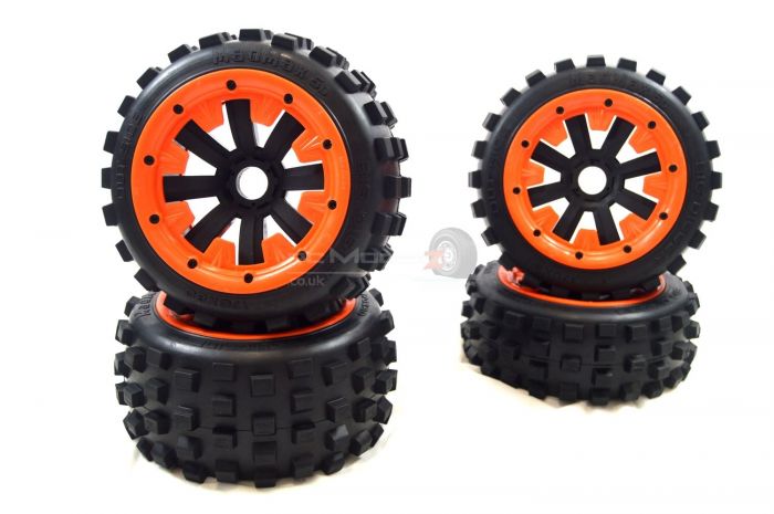 MadMax Big Digger Tyres On Black 8 Spoke Wheels - Complete Wheel Kit - Orange HD Beadlock