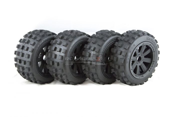 MadMax FULL Wheel & Tire Set, 8 Spoke Black Wheels with Black Beadlocks, Big Digger Tyres