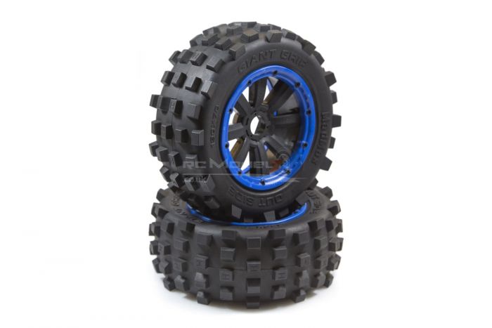 MadMax Full Wheel & Tire Sets 8 - Spoke Wheels & Giant Grip Monster Tires Truck Set - Blue