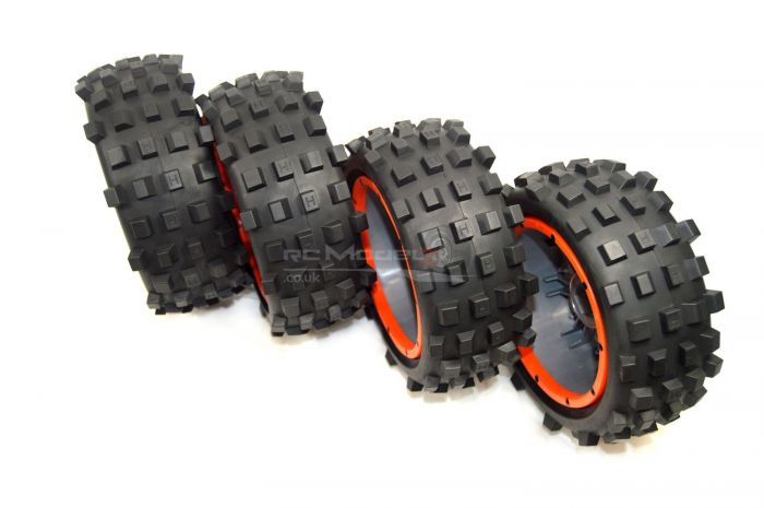 MadMax Belted Giant Grip Tyres, 8 Spoke Wheels Grey/Orange Full Set