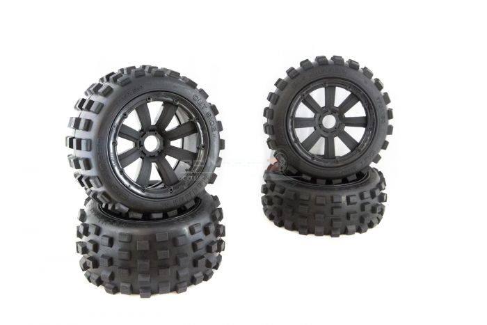 MadMax FULL Wheel & Tire Set, 8 Spoke Black Wheels with Black Beadlocks, Big Digger Tyres