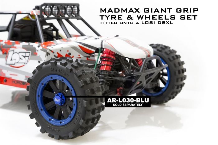 MadMax Full Wheel & Tire Sets 8 - Spoke Wheels & Giant Grip Monster Tires Truck Set - Blue