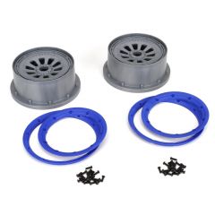 Losi Wheel & Beadlock Set, Grey/Blue (2): 5ive-T